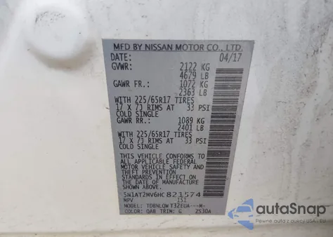 2017 Nissan Rogue Sv из США, поврежденный, VIN 5N1AT2MV6HC821574